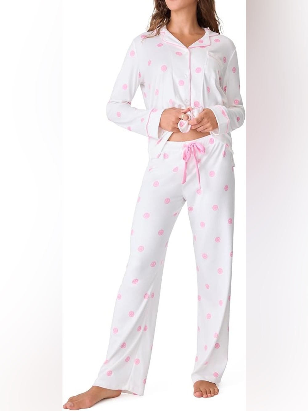 4 piece P.J. Salvage Pajama Set! Pink Smiley Print - Shirt, Cami, Shorts, Pants